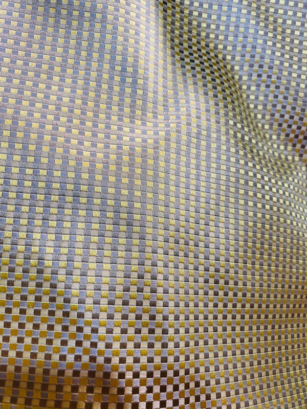 NEW Queen Alyssa Designer 100% Silk Taffeta Checkered Fabric - Yellow & Taupe - Fancy Styles Fabric Pierre Frey Lee Jofa Brunschwig & Fils