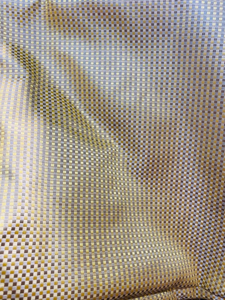 NEW Queen Alyssa Designer 100% Silk Taffeta Checkered Fabric - Yellow & Taupe - Fancy Styles Fabric Pierre Frey Lee Jofa Brunschwig & Fils