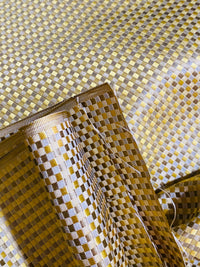 NEW Queen Alyssa Designer 100% Silk Taffeta Checkered Fabric - Yellow & Taupe - Fancy Styles Fabric Pierre Frey Lee Jofa Brunschwig & Fils