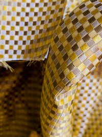 NEW Queen Alyssa Designer 100% Silk Taffeta Checkered Fabric - Yellow & Taupe - Fancy Styles Fabric Pierre Frey Lee Jofa Brunschwig & Fils