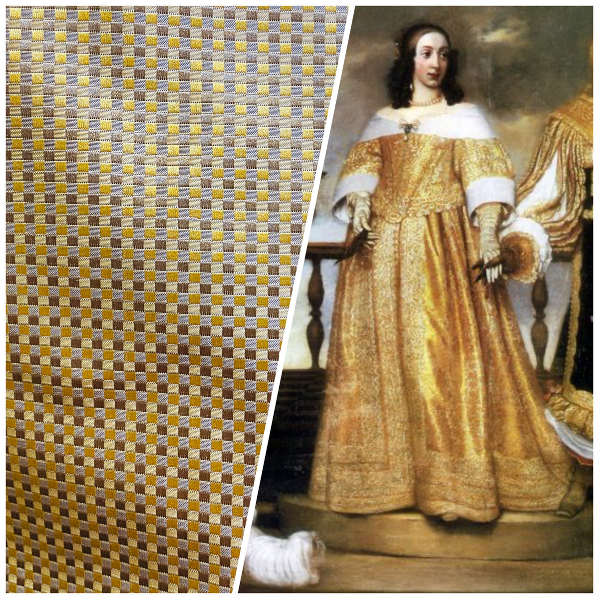 NEW Queen Alyssa Designer 100% Silk Taffeta Checkered Fabric - Yellow & Taupe - Fancy Styles Fabric Pierre Frey Lee Jofa Brunschwig & Fils