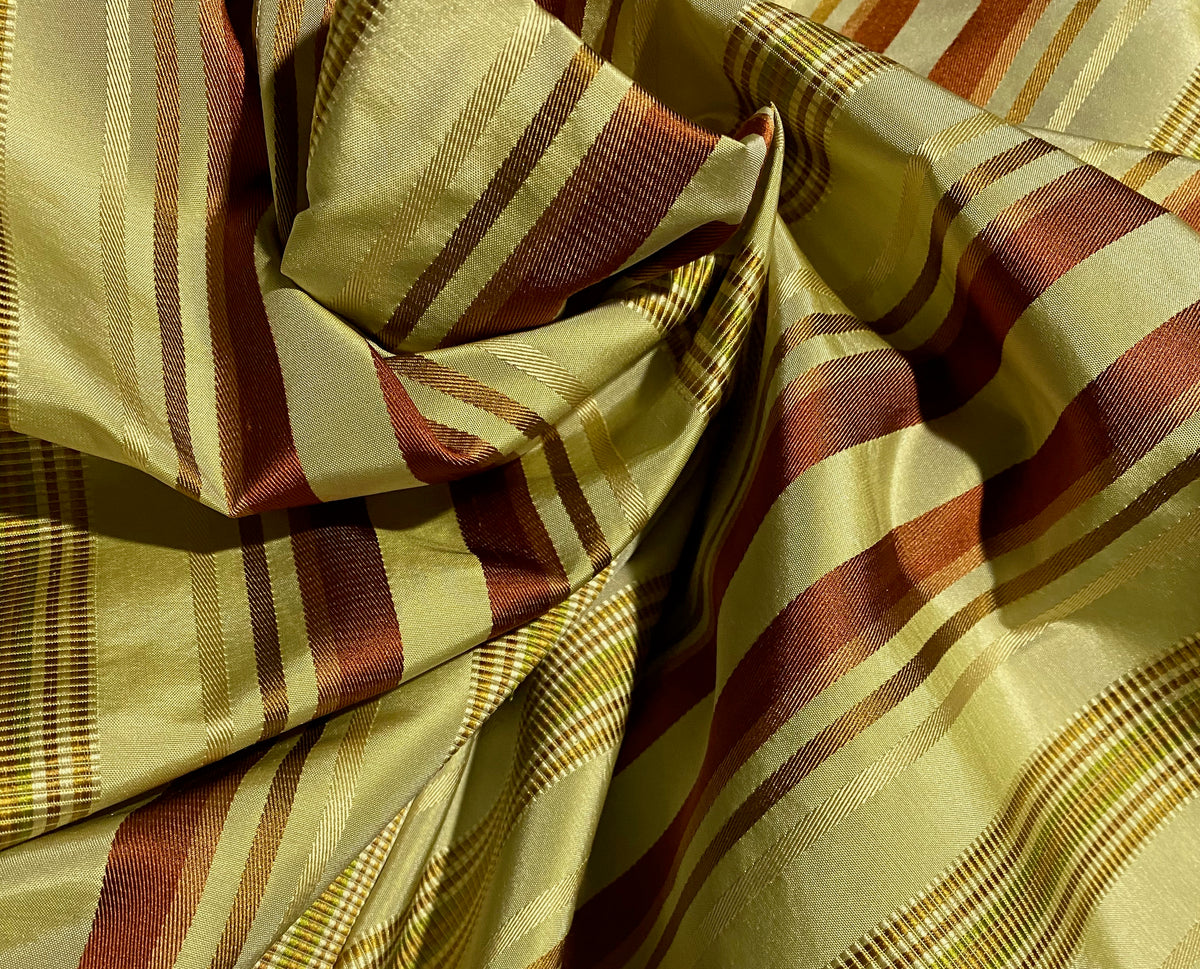 NEW Duchess Gianna Designer 100% Silk Taffeta Pistachio Green with Red & Gold Stripes - Fancy Styles Fabric Pierre Frey Lee Jofa Brunschwig & Fils