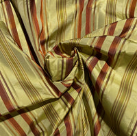 NEW Duchess Gianna Designer 100% Silk Taffeta Pistachio Green with Red & Gold Stripes - Fancy Styles Fabric Pierre Frey Lee Jofa Brunschwig & Fils