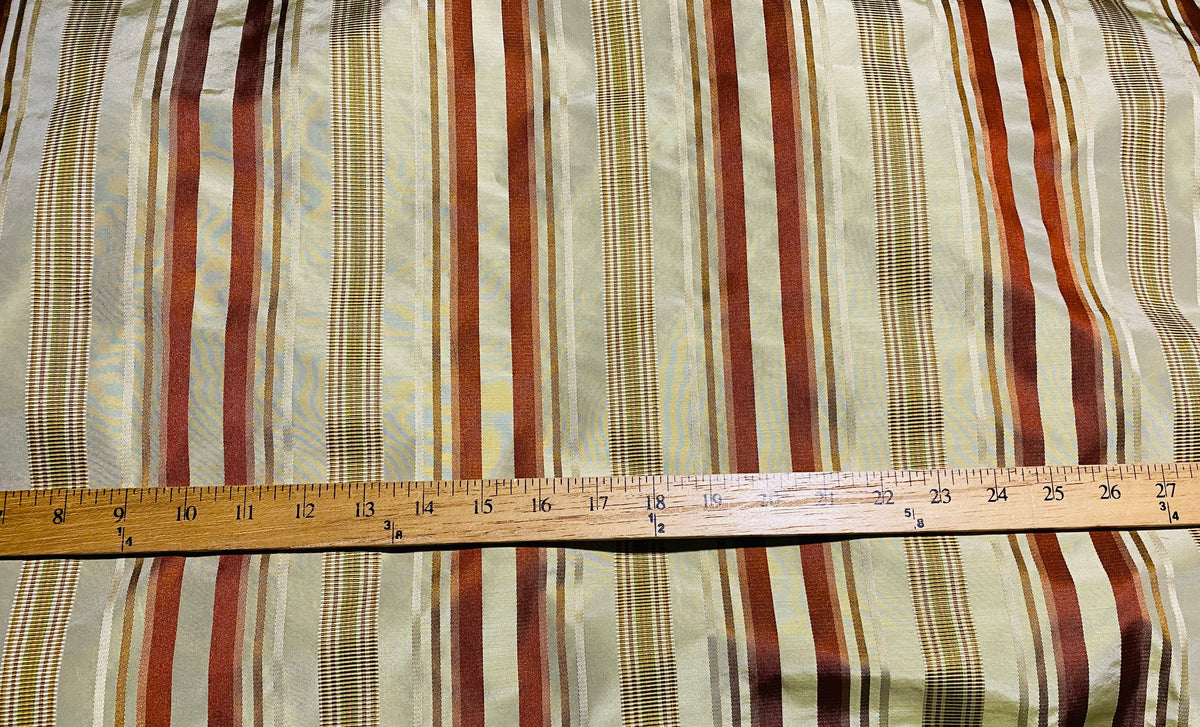 NEW Duchess Gianna Designer 100% Silk Taffeta Pistachio Green with Red & Gold Stripes - Fancy Styles Fabric Pierre Frey Lee Jofa Brunschwig & Fils