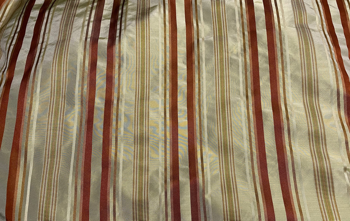 NEW Duchess Gianna Designer 100% Silk Taffeta Pistachio Green with Red & Gold Stripes - Fancy Styles Fabric Pierre Frey Lee Jofa Brunschwig & Fils