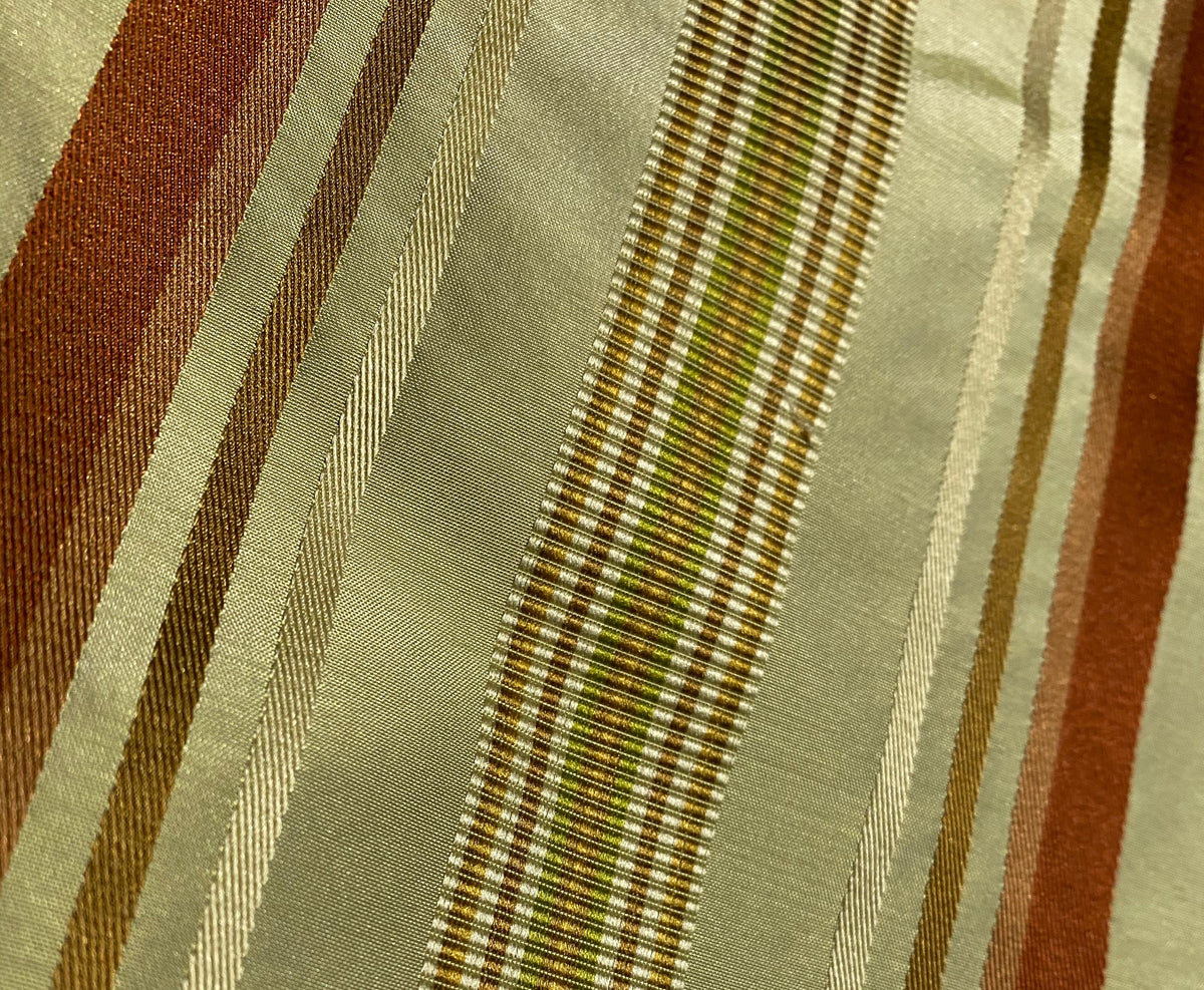NEW Duchess Gianna Designer 100% Silk Taffeta Pistachio Green with Red & Gold Stripes - Fancy Styles Fabric Pierre Frey Lee Jofa Brunschwig & Fils