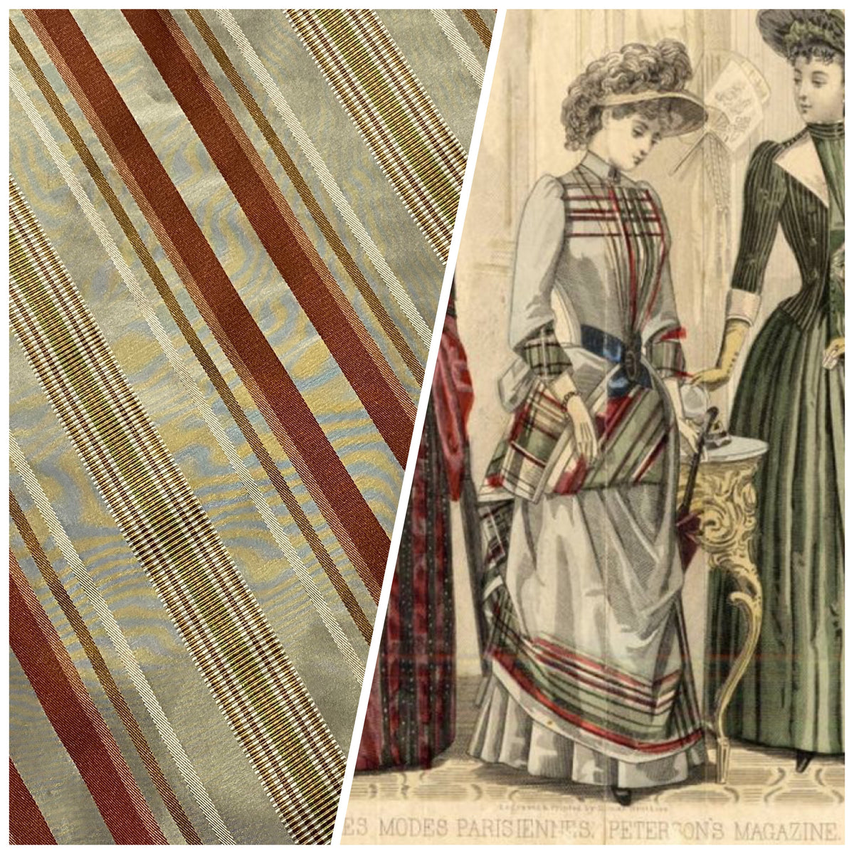 NEW Duchess Gianna Designer 100% Silk Taffeta Pistachio Green with Red & Gold Stripes - Fancy Styles Fabric Pierre Frey Lee Jofa Brunschwig & Fils