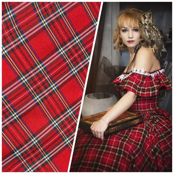 New Designer Plaid Tartan Medium Weight Woven Fabric - Red - Fancy Styles Fabric Pierre Frey Lee Jofa Brunschwig & Fils