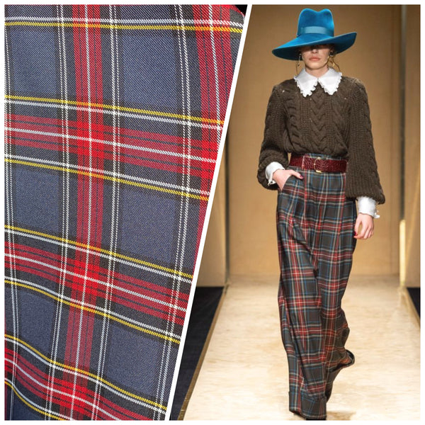 NEW Designer Plaid Tartan Medium Dress Weight Woven Fabric - Gray, Red, Yellow, & Black - Fancy Styles Fabric Pierre Frey Lee Jofa Brunschwig & Fils