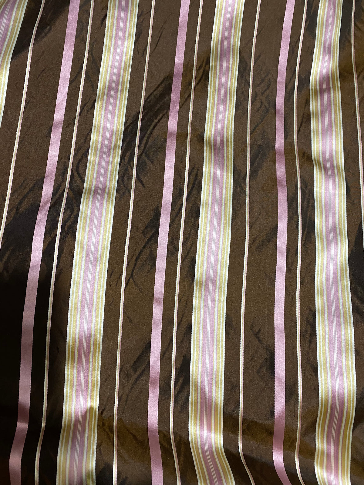 NEW Lady Grace Designer 100% Silk Taffeta - Chocolate Brown with Pink & Yellow Stripes - Fancy Styles Fabric Pierre Frey Lee Jofa Brunschwig & Fils