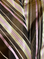 NEW Lady Grace Designer 100% Silk Taffeta - Chocolate Brown with Pink & Yellow Stripes - Fancy Styles Fabric Pierre Frey Lee Jofa Brunschwig & Fils
