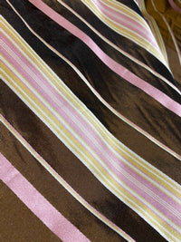 NEW Lady Grace Designer 100% Silk Taffeta - Chocolate Brown with Pink & Yellow Stripes - Fancy Styles Fabric Pierre Frey Lee Jofa Brunschwig & Fils