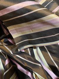 NEW Lady Grace Designer 100% Silk Taffeta - Chocolate Brown with Pink & Yellow Stripes - Fancy Styles Fabric Pierre Frey Lee Jofa Brunschwig & Fils