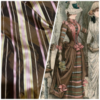 NEW Lady Grace Designer 100% Silk Taffeta - Chocolate Brown with Pink & Yellow Stripes - Fancy Styles Fabric Pierre Frey Lee Jofa Brunschwig & Fils