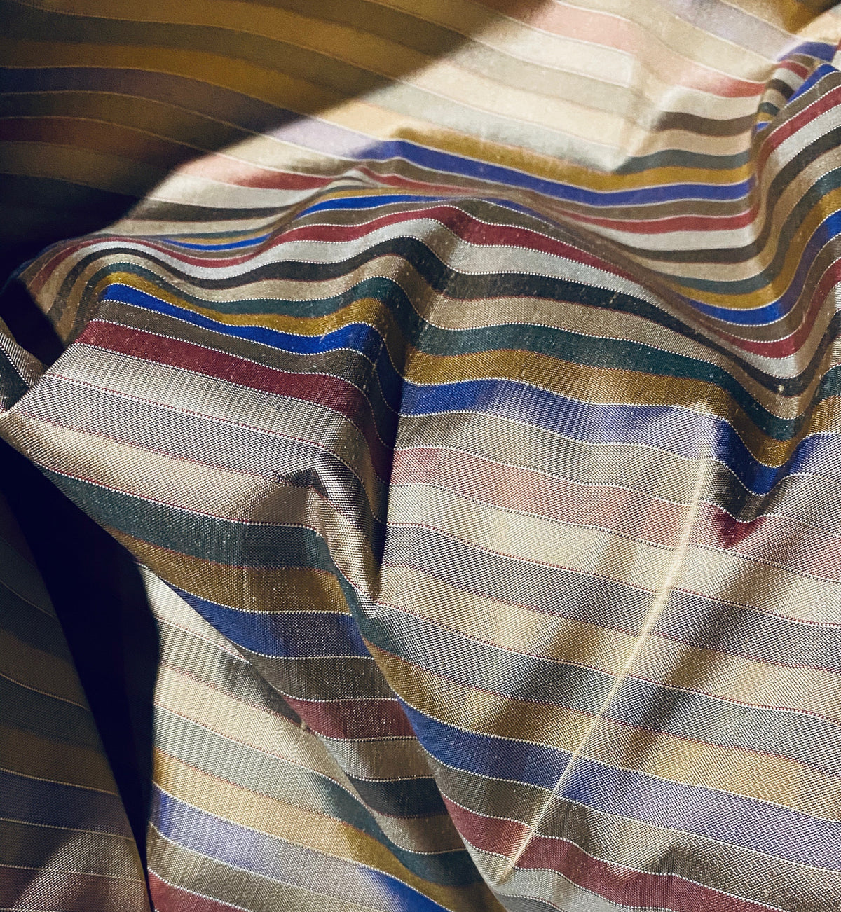 NEW Duchess Roxanne Designer 100% Silk Taffeta - Blue, Green, & Bronze Stripes - Fancy Styles Fabric Pierre Frey Lee Jofa Brunschwig & Fils