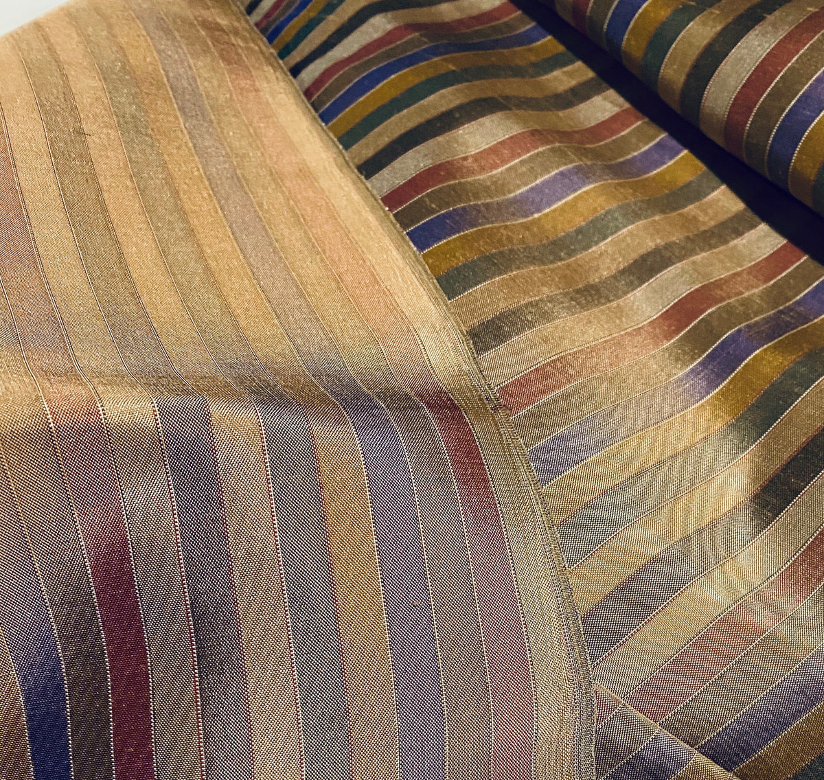 NEW Duchess Roxanne Designer 100% Silk Taffeta - Blue, Green, & Bronze Stripes - Fancy Styles Fabric Pierre Frey Lee Jofa Brunschwig & Fils