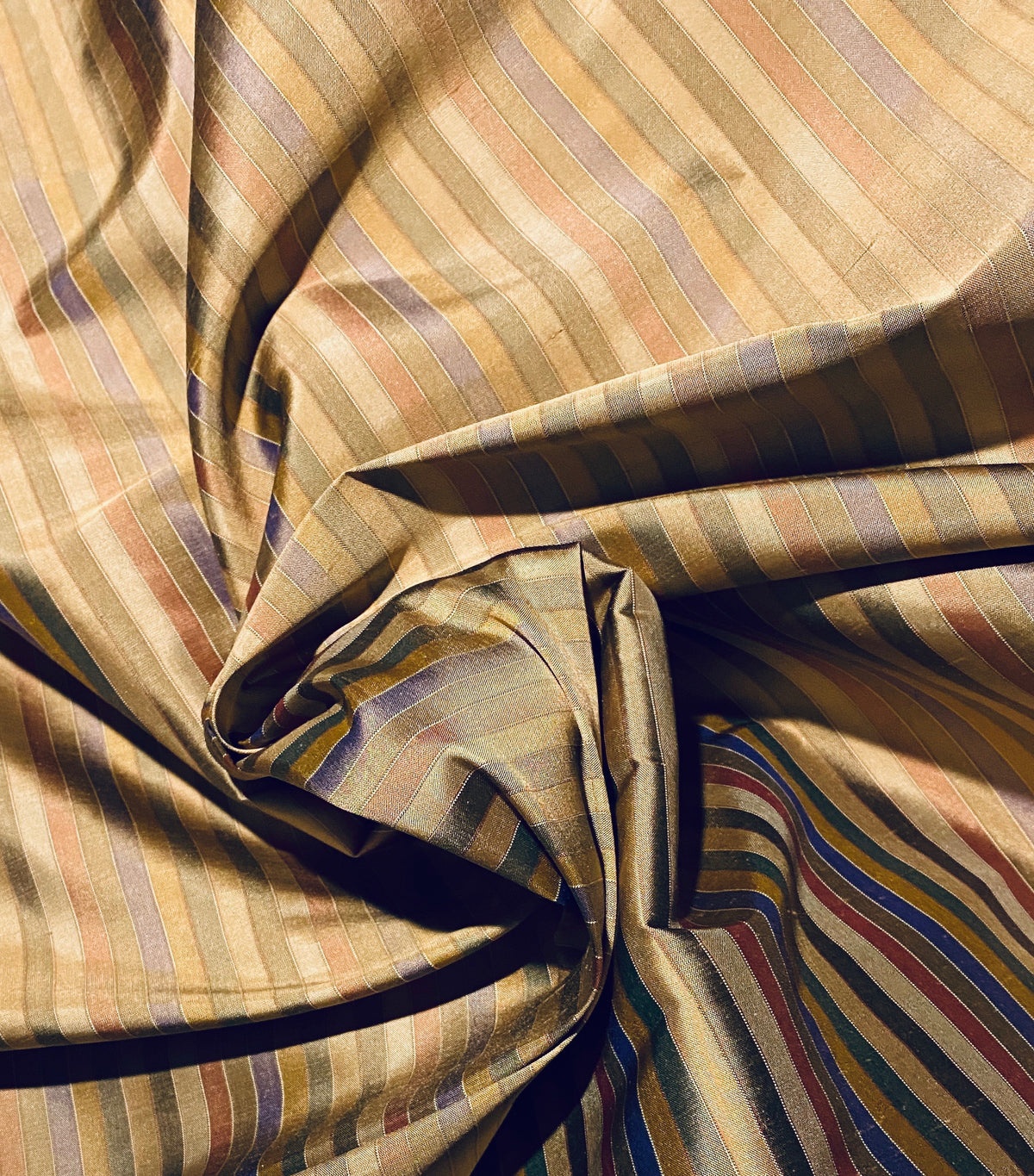 NEW Duchess Roxanne Designer 100% Silk Taffeta - Blue, Green, & Bronze Stripes - Fancy Styles Fabric Pierre Frey Lee Jofa Brunschwig & Fils