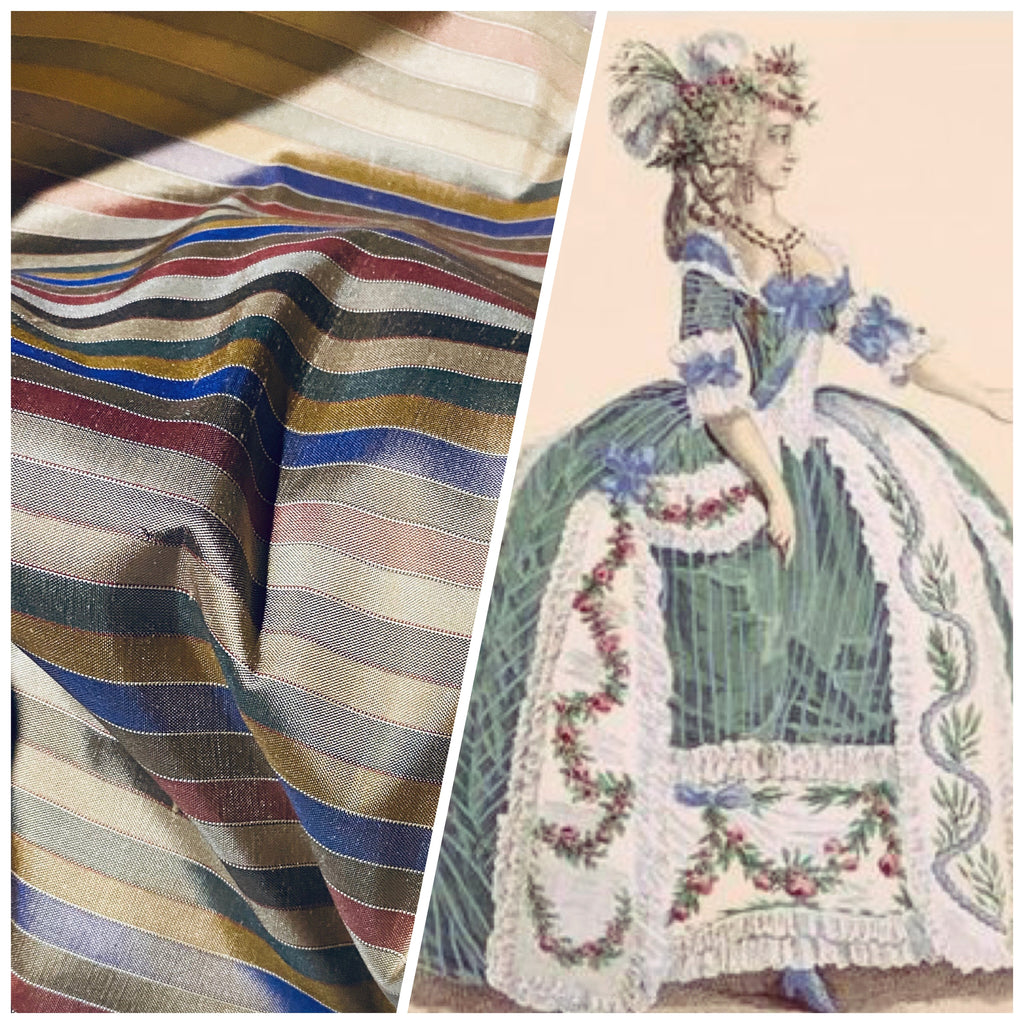 NEW Duchess Roxanne Designer 100% Silk Taffeta - Blue, Green, & Bronze Stripes - Fancy Styles Fabric Pierre Frey Lee Jofa Brunschwig & Fils