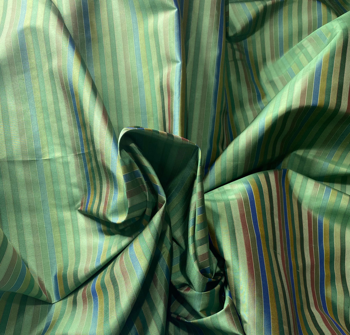 DEAL! Duchess Roxanne Designer 100% Silk Taffeta - Blue, Green, & Teal Stripes - Fancy Styles Fabric Pierre Frey Lee Jofa Brunschwig & Fils