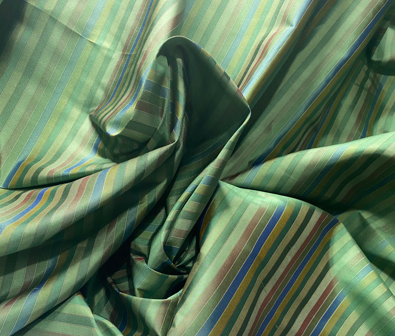 DEAL! Duchess Roxanne Designer 100% Silk Taffeta - Blue, Green, & Teal Stripes - Fancy Styles Fabric Pierre Frey Lee Jofa Brunschwig & Fils