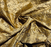 NEW! Queen Elisabeth 100% Silk Dupioni Embroidered Quilted Floral Fabric - Gold - Fancy Styles Fabric Pierre Frey Lee Jofa Brunschwig & Fils