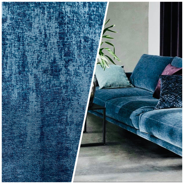NEW Designer Textured Chenille Velvet Upholstery Fabric - Blue - Fancy Styles Fabric Pierre Frey Lee Jofa Brunschwig & Fils