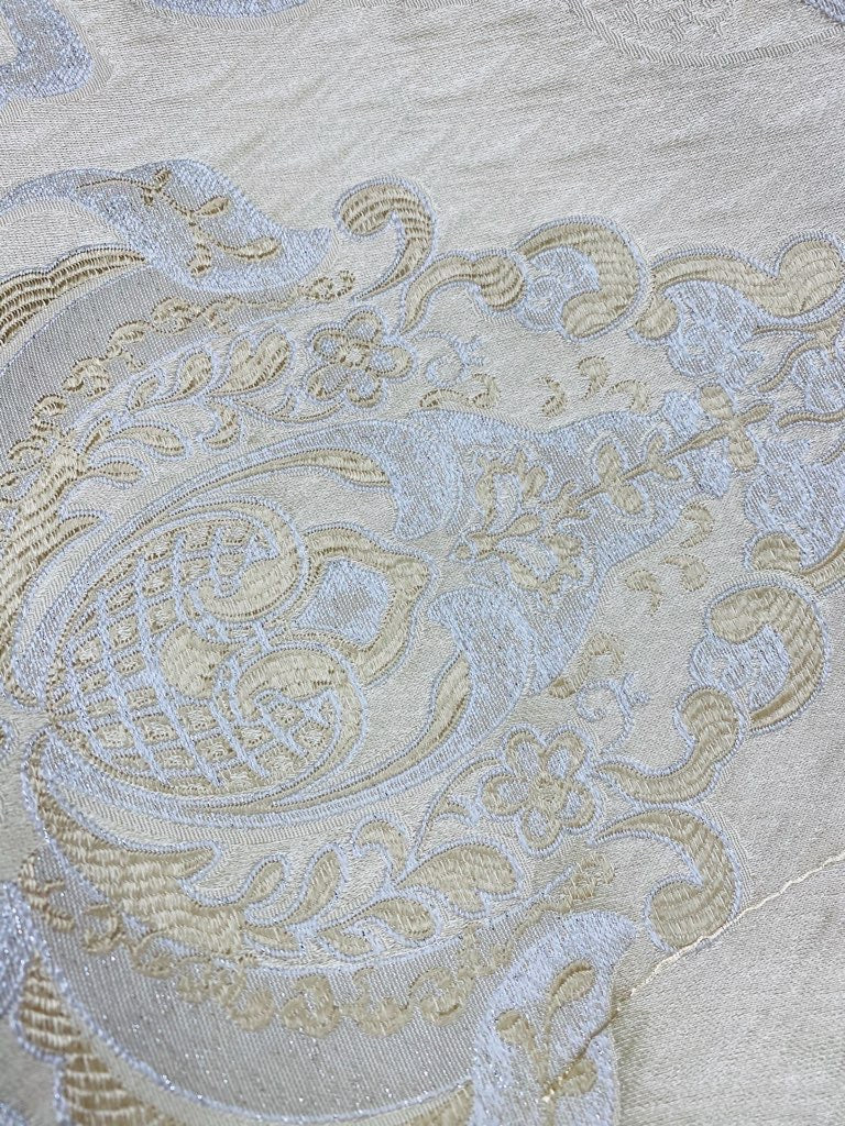NEW Lady Catherine Designer Satin Damask Brocade Drapery Upholstery Cream & Gold Fabric - Fancy Styles Fabric Pierre Frey Lee Jofa Brunschwig & Fils