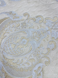 NEW Lady Catherine Designer Satin Damask Brocade Drapery Upholstery Cream & Gold Fabric - Fancy Styles Fabric Pierre Frey Lee Jofa Brunschwig & Fils