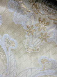 NEW Lady Catherine Designer Satin Damask Brocade Drapery Upholstery Cream & Gold Fabric - Fancy Styles Fabric Pierre Frey Lee Jofa Brunschwig & Fils