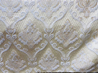NEW Lady Catherine Designer Satin Damask Brocade Drapery Upholstery Cream & Gold Fabric - Fancy Styles Fabric Pierre Frey Lee Jofa Brunschwig & Fils