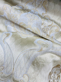 NEW Lady Catherine Designer Satin Damask Brocade Drapery Upholstery Cream & Gold Fabric - Fancy Styles Fabric Pierre Frey Lee Jofa Brunschwig & Fils