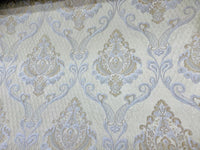 NEW Lady Catherine Designer Satin Damask Brocade Drapery Upholstery Cream & Gold Fabric - Fancy Styles Fabric Pierre Frey Lee Jofa Brunschwig & Fils