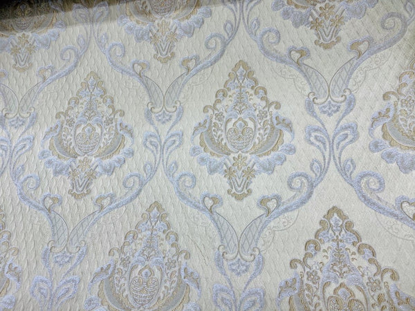 NEW Lady Catherine Designer Satin Damask Brocade Drapery Upholstery Cream & Gold Fabric - Fancy Styles Fabric Pierre Frey Lee Jofa Brunschwig & Fils