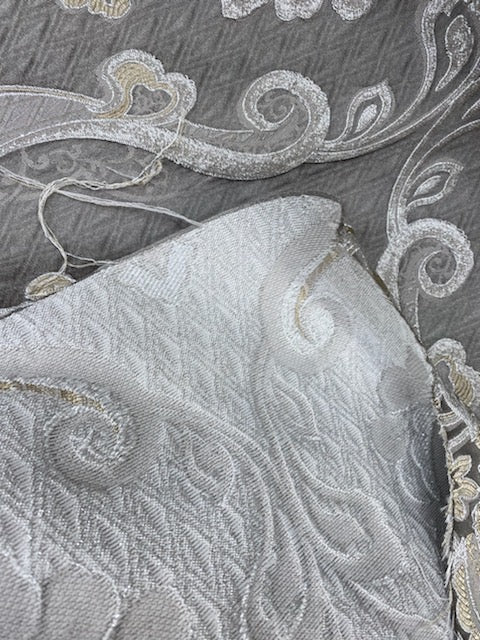 NEW Lady Catherine Designer Satin Damask Brocade Drapery Upholstery Gray Fabric - Fancy Styles Fabric Pierre Frey Lee Jofa Brunschwig & Fils