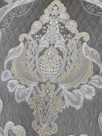 NEW Lady Catherine Designer Satin Damask Brocade Drapery Upholstery Gray Fabric - Fancy Styles Fabric Pierre Frey Lee Jofa Brunschwig & Fils
