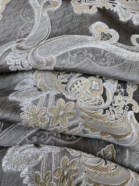NEW Lady Catherine Designer Satin Damask Brocade Drapery Upholstery Gray Fabric - Fancy Styles Fabric Pierre Frey Lee Jofa Brunschwig & Fils