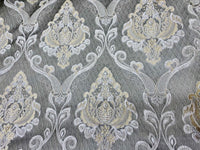 NEW Lady Catherine Designer Satin Damask Brocade Drapery Upholstery Gray Fabric - Fancy Styles Fabric Pierre Frey Lee Jofa Brunschwig & Fils