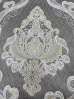 NEW Lady Catherine Designer Satin Damask Brocade Drapery Upholstery Gray Fabric - Fancy Styles Fabric Pierre Frey Lee Jofa Brunschwig & Fils