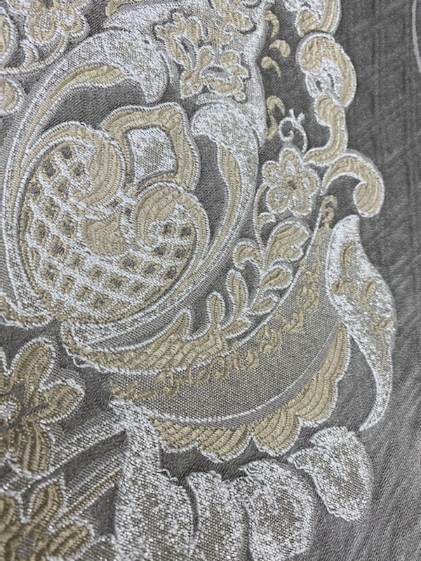 NEW Lady Catherine Designer Satin Damask Brocade Drapery Upholstery Gray Fabric - Fancy Styles Fabric Pierre Frey Lee Jofa Brunschwig & Fils