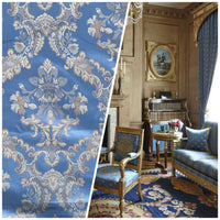 NEW Prince Lucas Designer Satin Damask Brocade Upholstery Drapery Sky Blue Fabric - Fancy Styles Fabric Pierre Frey Lee Jofa Brunschwig & Fils