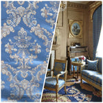 NEW Prince Lucas Designer Satin Damask Brocade Upholstery Drapery Sky Blue Fabric - Fancy Styles Fabric Pierre Frey Lee Jofa Brunschwig & Fils
