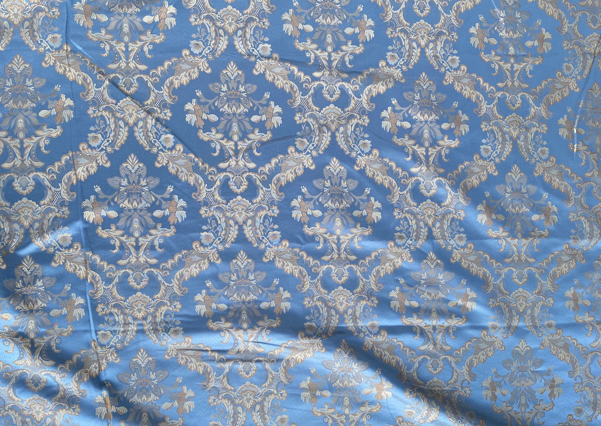 NEW Prince Lucas Designer Satin Damask Brocade Upholstery Drapery Sky Blue Fabric - Fancy Styles Fabric Pierre Frey Lee Jofa Brunschwig & Fils