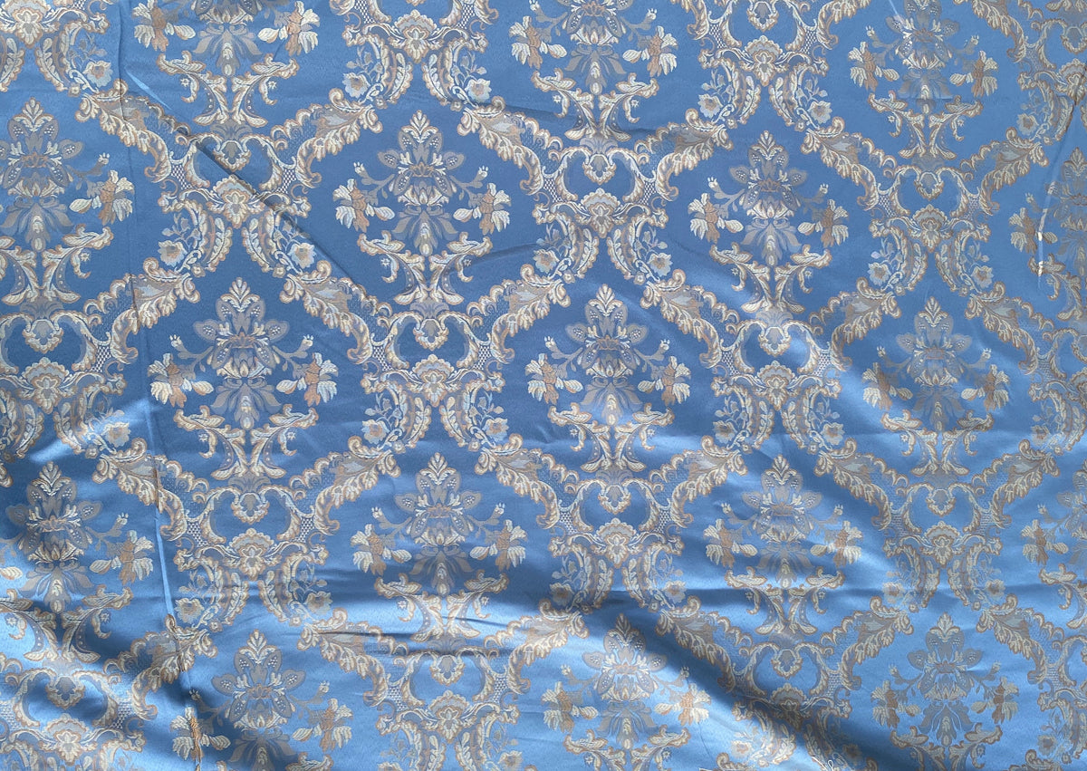 NEW Prince Lucas Designer Satin Damask Brocade Upholstery Drapery Sky Blue Fabric - Fancy Styles Fabric Pierre Frey Lee Jofa Brunschwig & Fils