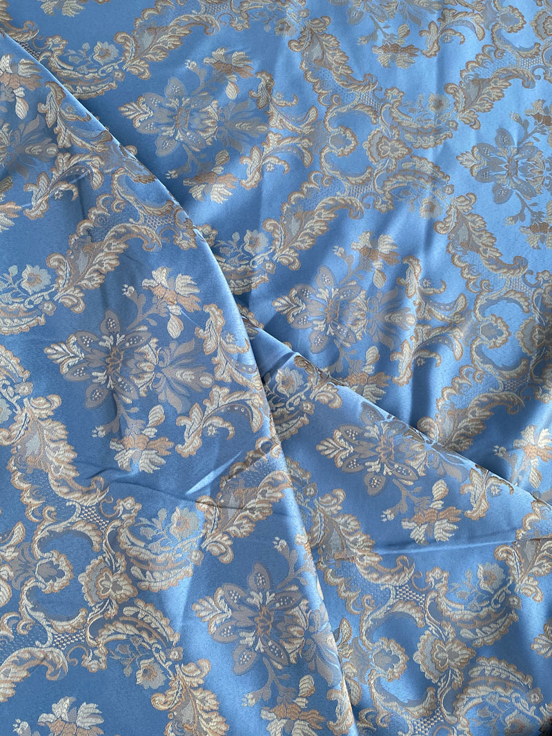 NEW Prince Lucas Designer Satin Damask Brocade Upholstery Drapery Sky Blue Fabric - Fancy Styles Fabric Pierre Frey Lee Jofa Brunschwig & Fils