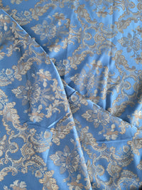 NEW Prince Lucas Designer Satin Damask Brocade Upholstery Drapery Sky Blue Fabric - Fancy Styles Fabric Pierre Frey Lee Jofa Brunschwig & Fils