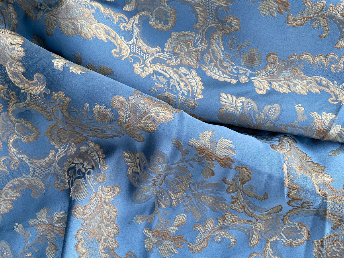 NEW Prince Lucas Designer Satin Damask Brocade Upholstery Drapery Sky Blue Fabric - Fancy Styles Fabric Pierre Frey Lee Jofa Brunschwig & Fils