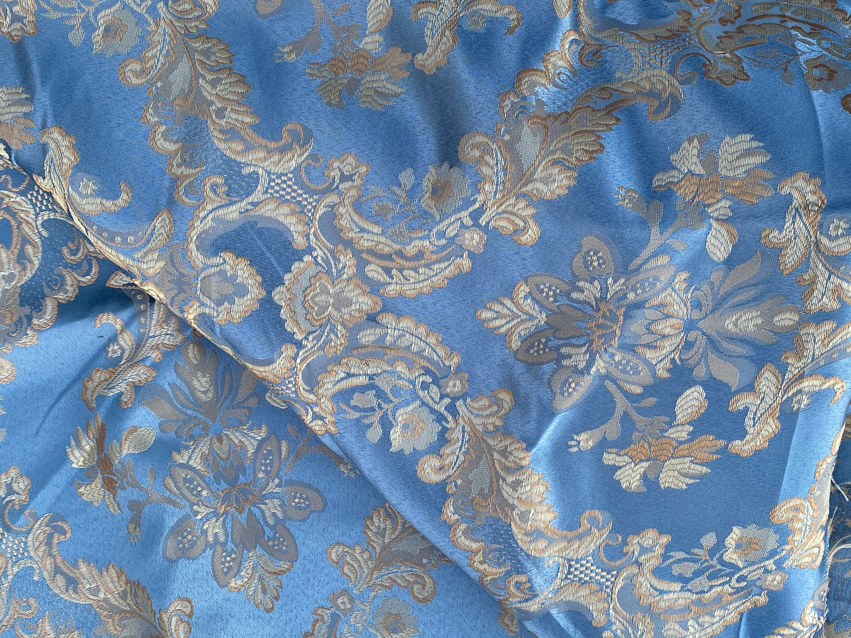 NEW Prince Lucas Designer Satin Damask Brocade Upholstery Drapery Sky Blue Fabric - Fancy Styles Fabric Pierre Frey Lee Jofa Brunschwig & Fils