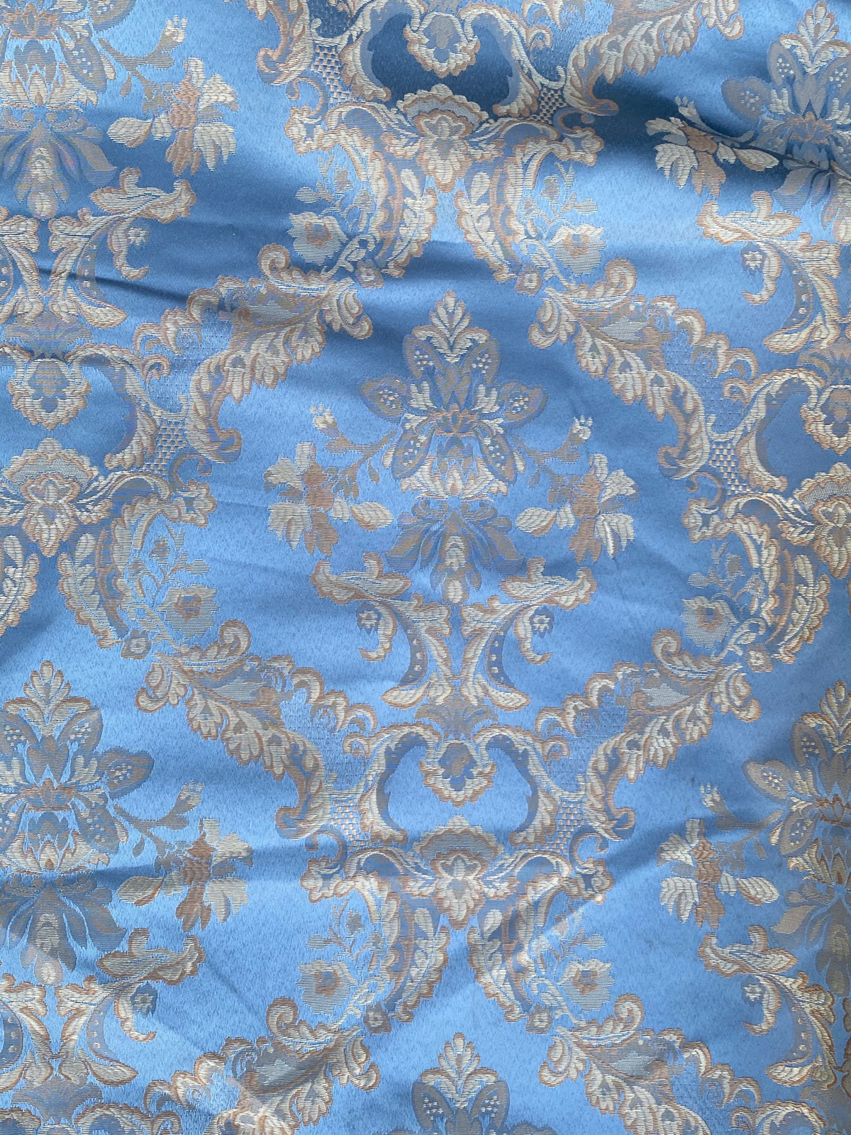 NEW Prince Lucas Designer Satin Damask Brocade Upholstery Drapery Sky Blue Fabric - Fancy Styles Fabric Pierre Frey Lee Jofa Brunschwig & Fils