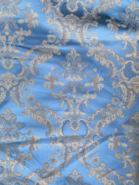 NEW Prince Lucas Designer Satin Damask Brocade Upholstery Drapery Sky Blue Fabric - Fancy Styles Fabric Pierre Frey Lee Jofa Brunschwig & Fils