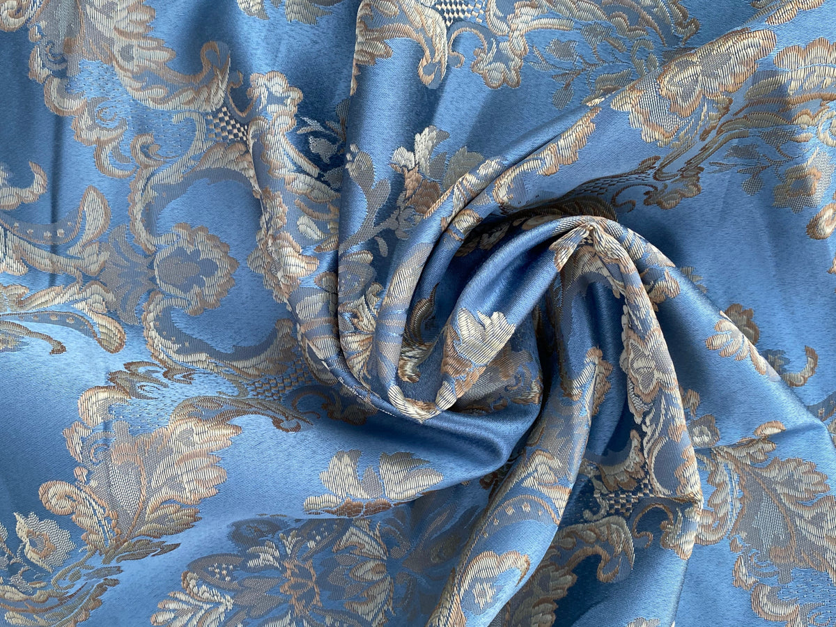 NEW Prince Lucas Designer Satin Damask Brocade Upholstery Drapery Sky Blue Fabric - Fancy Styles Fabric Pierre Frey Lee Jofa Brunschwig & Fils